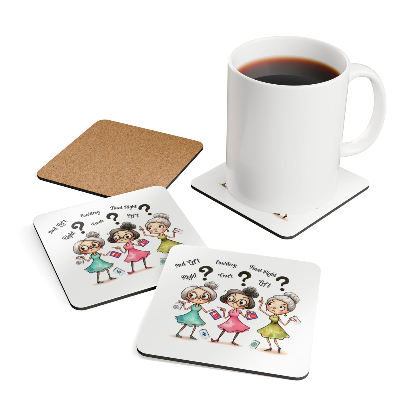Playful Cork Coaster Set with Whimsical Mahjong Design - Perfect for Home Decor, Mahj, Gifts, Parties, and More!