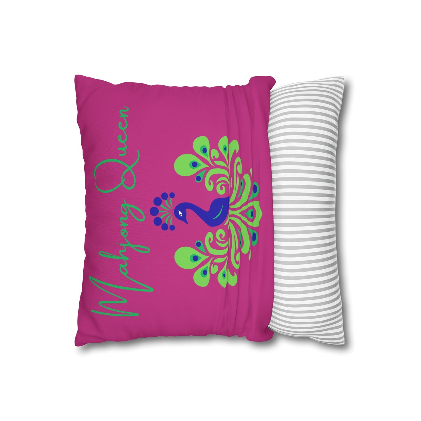 Pink Bird Bam Queen Mahjong square pillowcase