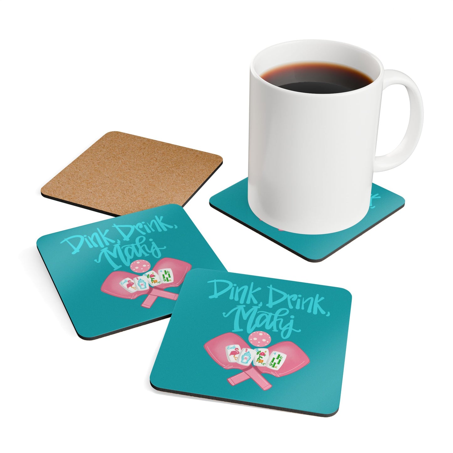 Mahjong & Pickleball Coaster Set - Dink Drink Mahj, Beach Decor, Housewarming Gift, Summer Mahjong and Pickleball Party Accessories