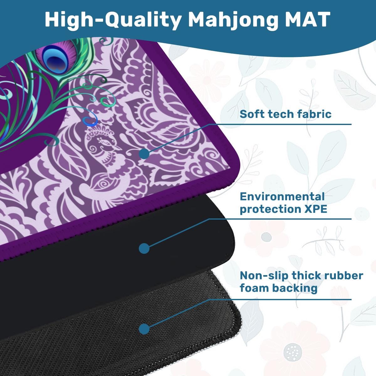 Peacock Flair Mahjong Mat: Mahj Game Tabletop (31.5-inch)
