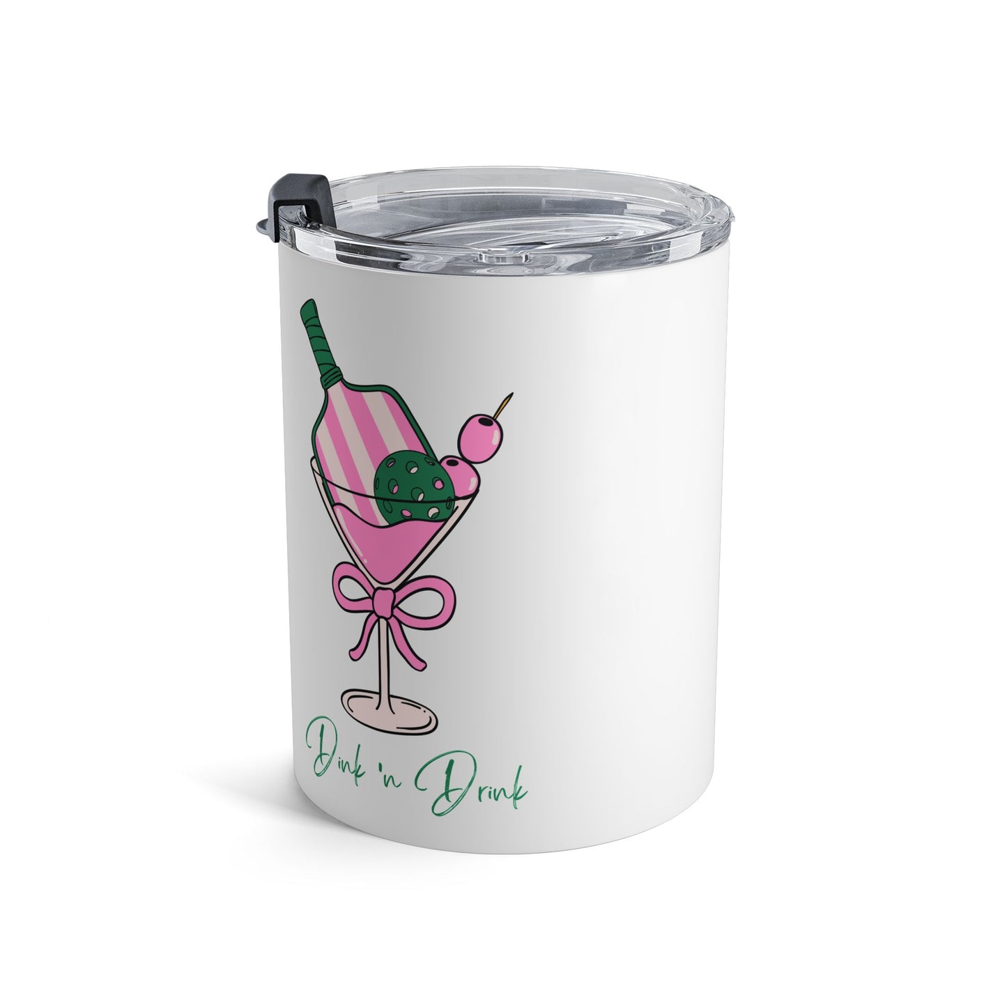 Cute Dink 'n Drink Cocktail Tumbler, Fun Drinkware for Parties, Pickleball Celebrations, Gift for Friends, Pink and Green Design