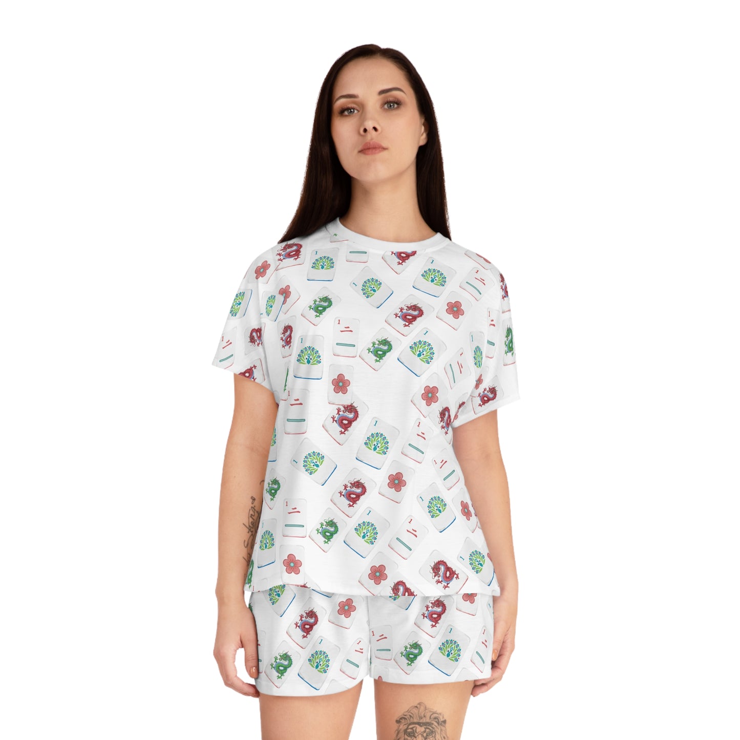 Women's Mahjong Tiles Pajama Set - Cozy Sleepwear, Mahjong Loungewear, Perfect Gift for Her, Summer Nights, Mahj Pajamas