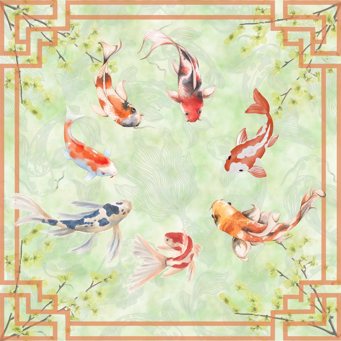 Koi Swimming Mahjong Mat: Mahj Game Tabletop (31.5-inch)