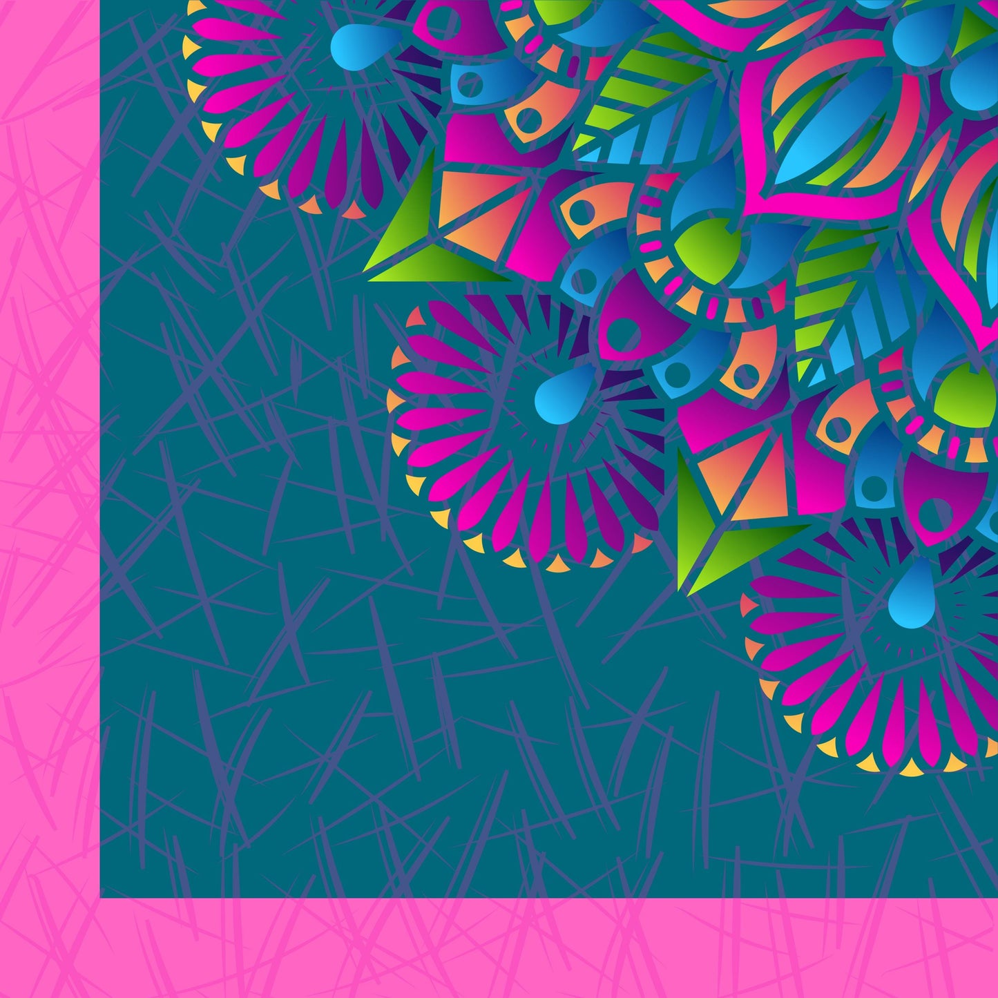 Teal and Pink Party Mahjong Mat: Mahj Game Tabletop (31.5-inch)