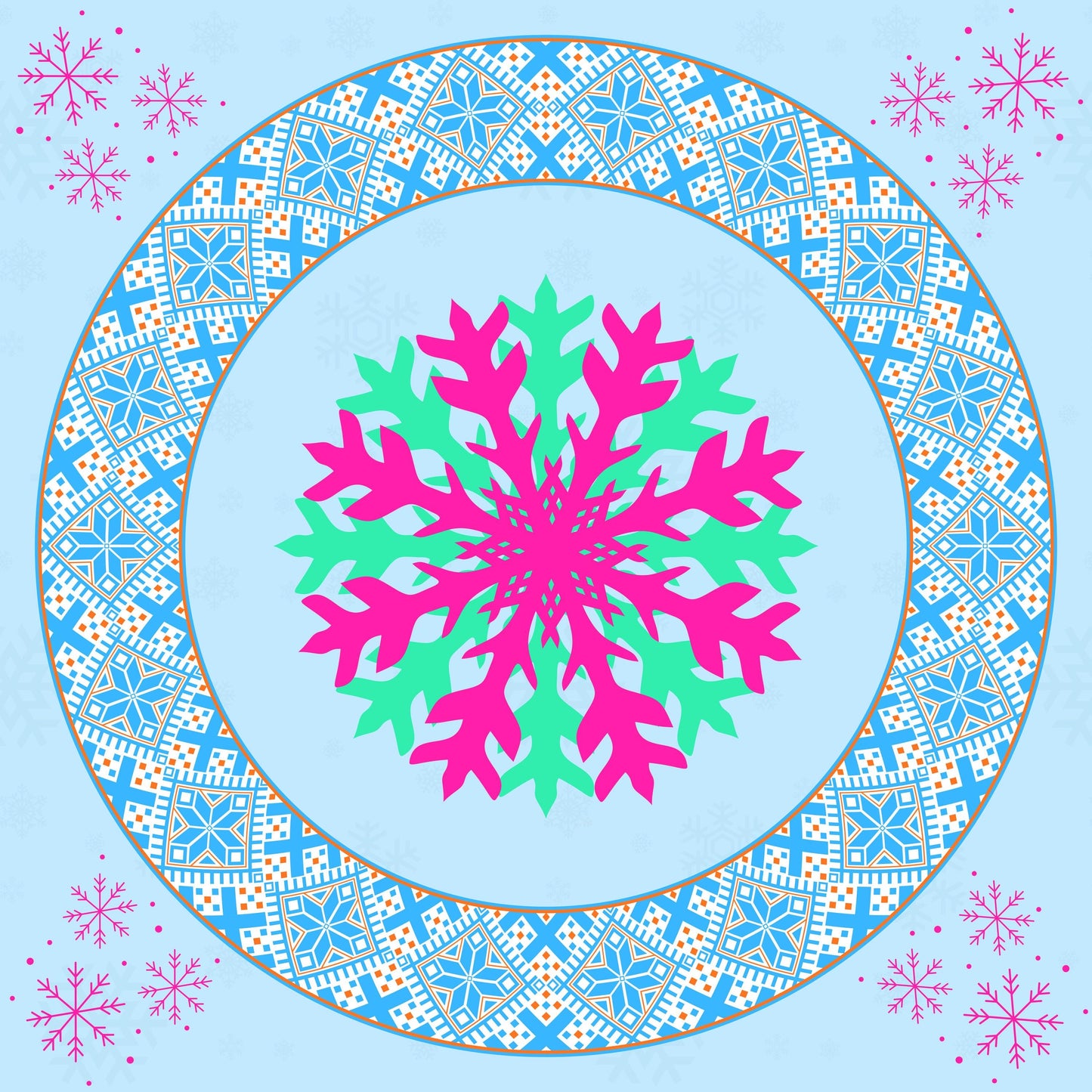 Fair Isle Pink Snowflakes Mahjong Mat Tabletop (31.5-inch)