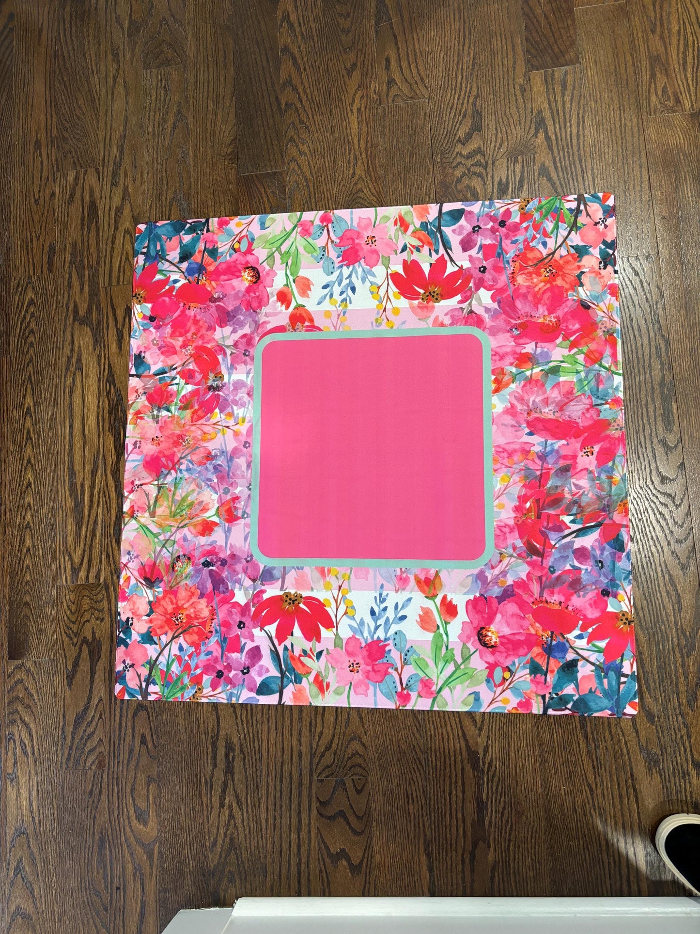 Pink Blooms Mahjong Mat: Non-Slip Polyester, 31.5" Square