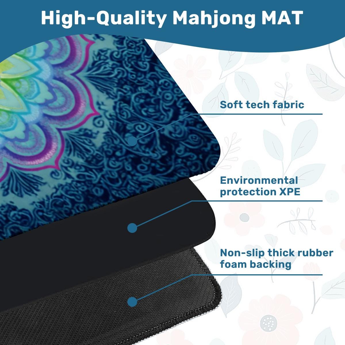 Mandala Mahjong Mat: Multi-Color Floral Mahj Game Tabletop (31.5-inch)