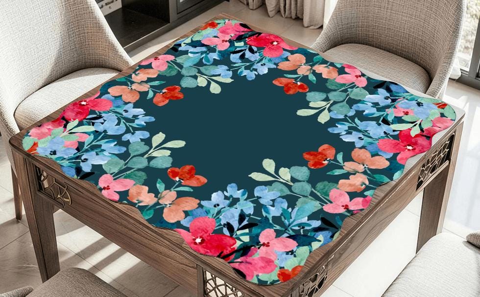 Scalloped Ocean florals Mahjong Mat