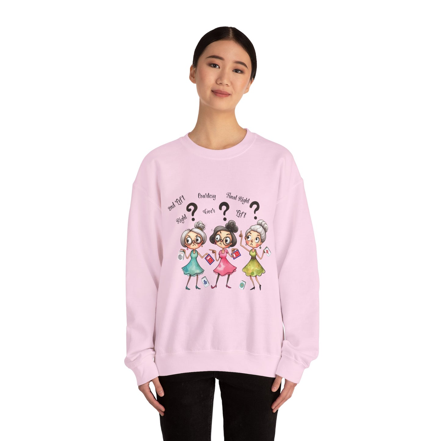Mahjong Grannies Sweatshirt | Cute Cartoon Ladies with Question Marks