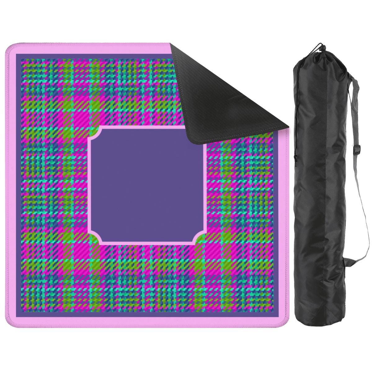 Purple and Pink Plaid Mahjong Mat: Mahj Game Tabletop (31.5-inch)
