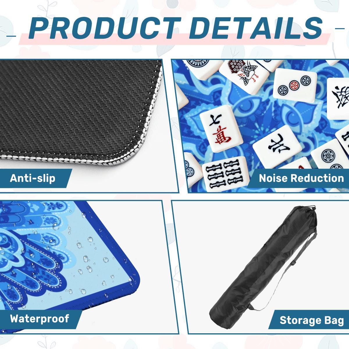 Blue Hamsa Mahjong Mat: Mahj Game Tabletop (31.5-inch)