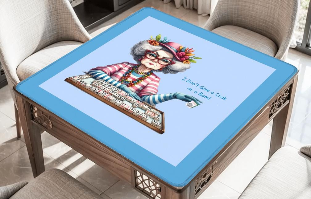 Old Lady Funny Mahjong Mat with Border: Mahj Game Tabletop (31.5-inch)