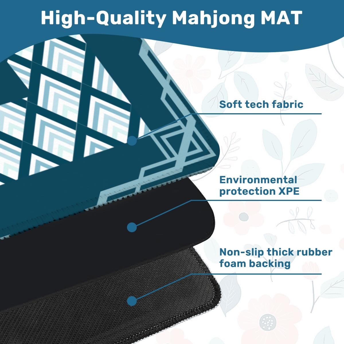 Slate Blue Diamonds Mahjong Mat with Border: Mahj Game Tabletop (31.5-inch)