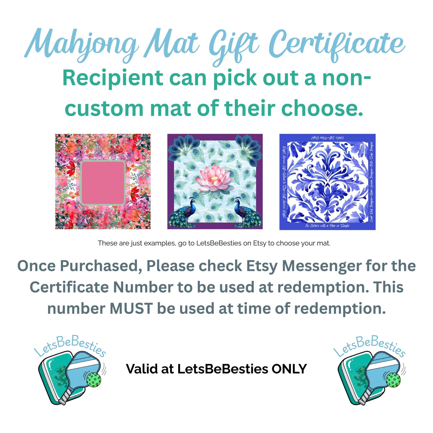 Gift Card Mahjong Mat value for a non-custom Mat