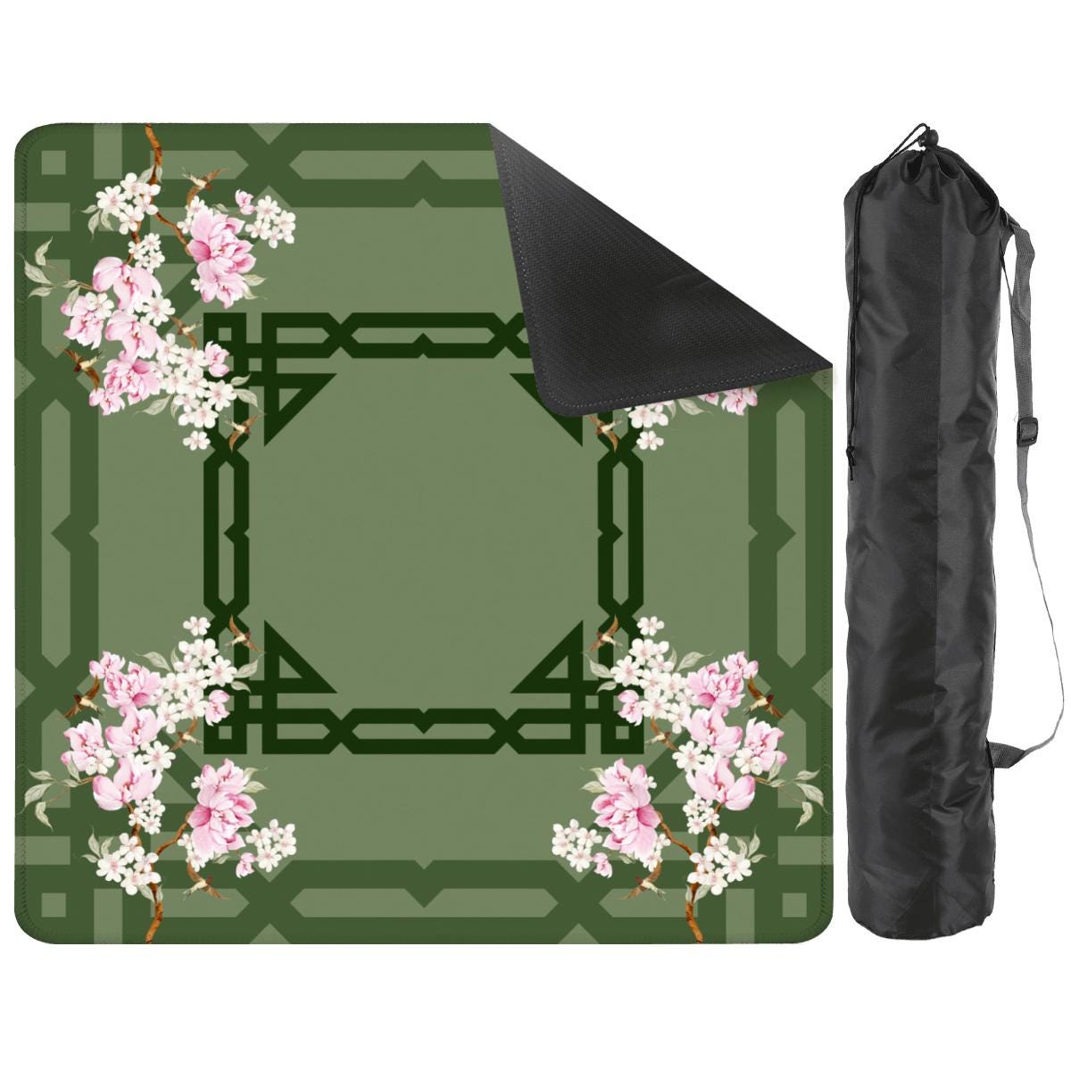 Green Bamboo Blossoms Mahjong Mat: Mahj Game Tabletop (31.5-inch)