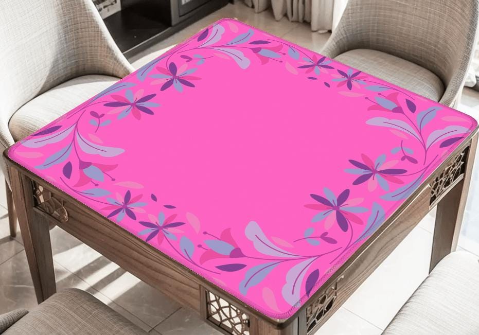 Floral Pink Mahjong Mat: Non-Slip Game Tabletop (31.5-inch)