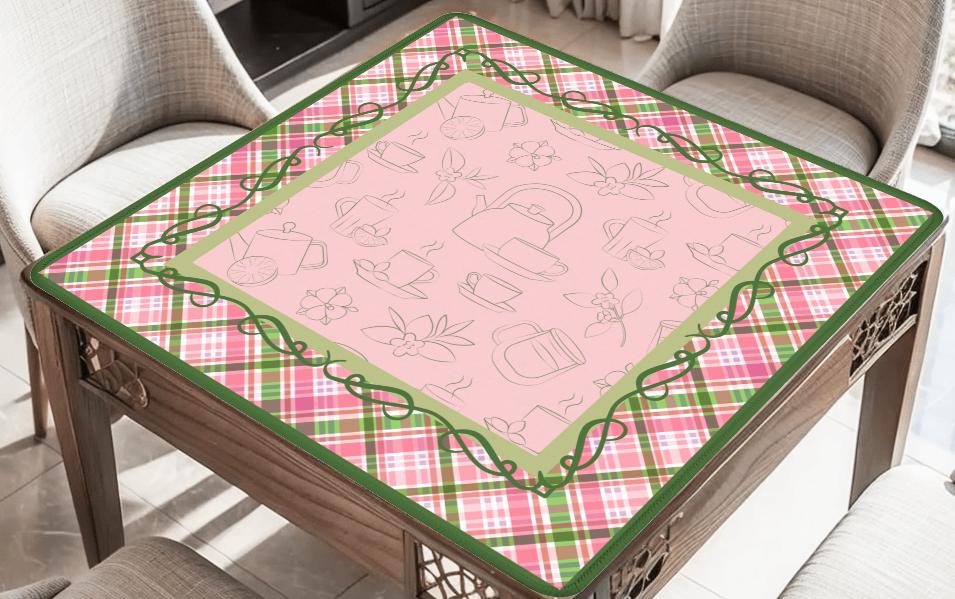 Spill the Tea Plaid Mahjong Mat: Non-Slip Polyester, 31.5" Square