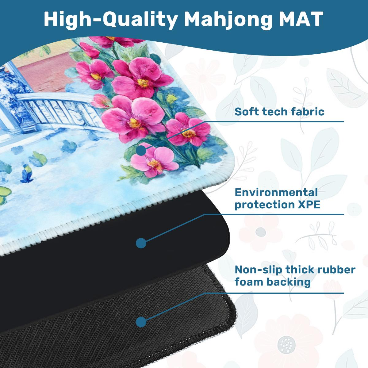 Pagoda by the Sea Mahjong Mat: Watercolor Inspired Mahj Game Tabletop (31.5-inch)