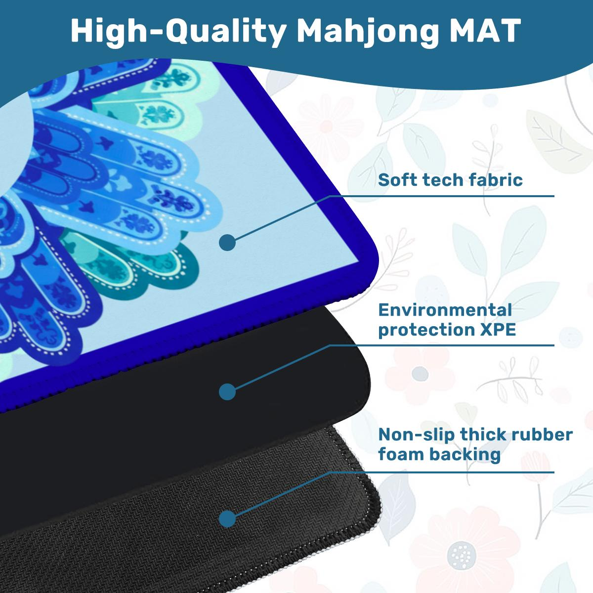 Blue Hamsa Open Middle Mahjong Mat: Mahj Game Tabletop (31.5-inch)