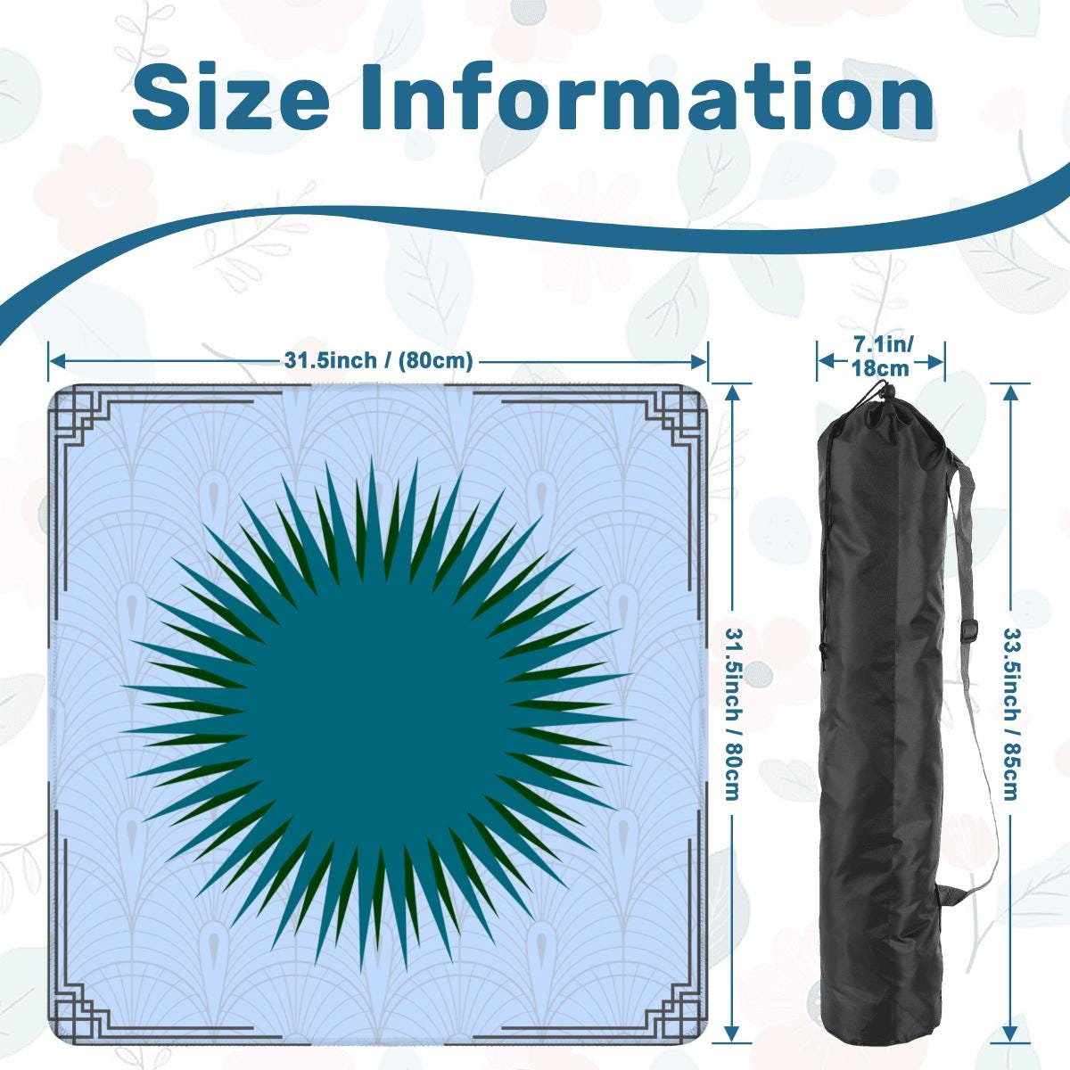 Teal Burst Mahjong Mat: Non-Slip Polyester, 31.5" Square