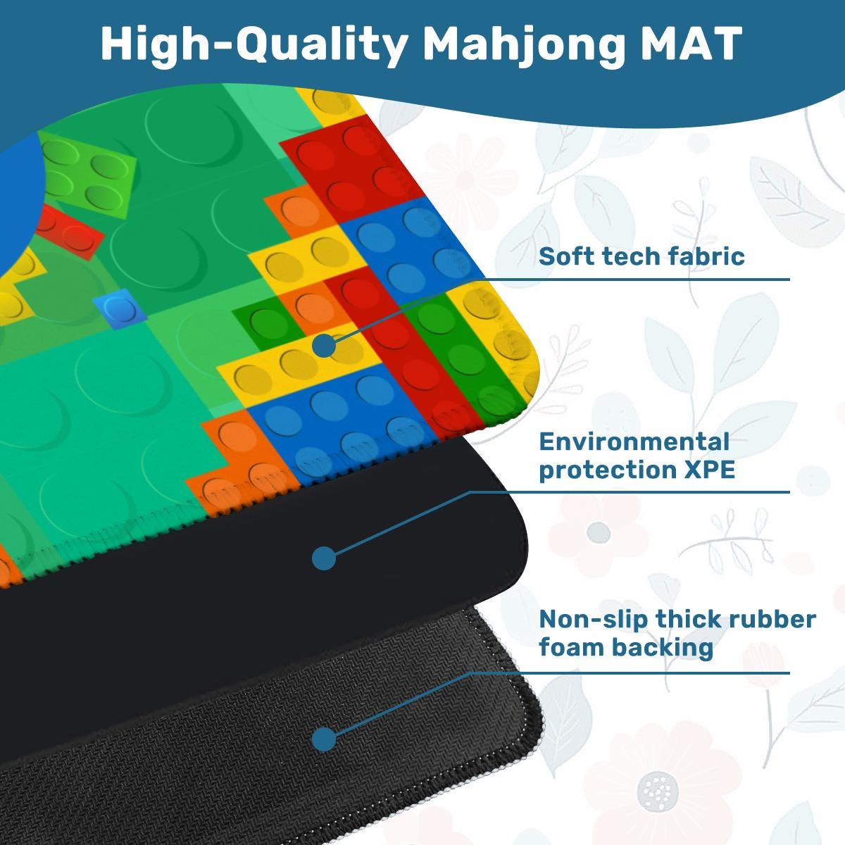 Building Blocks Mahjong Mat: Mahj Game Tabletop (31.5-inch)