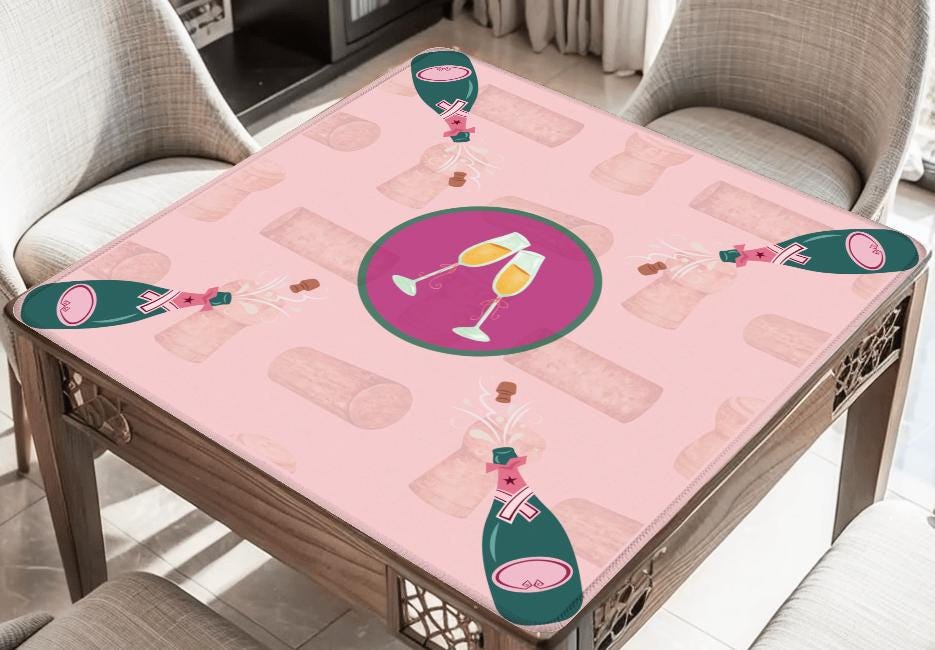 Champagne Toast Mahjong Mat: Non-Slip Polyester, 31.5" Square