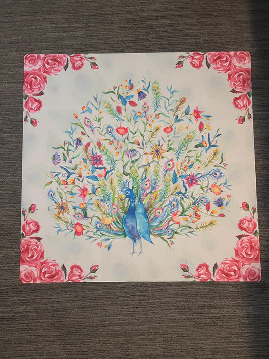 Peacock Rose Mahjong Mat: Mahj Game Tabletop (31.5-inch)