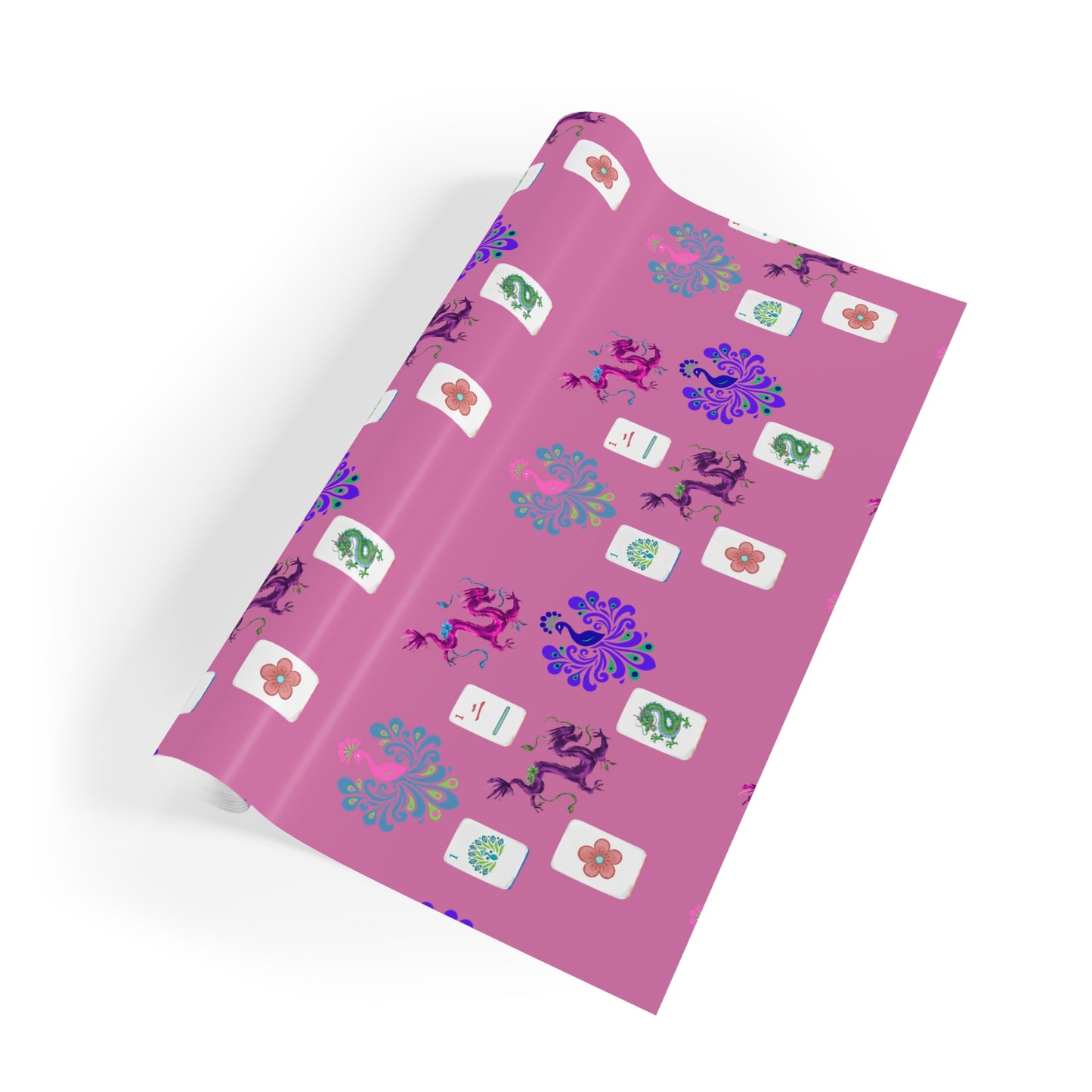 Mahjong Tiles Pattern Gift Wrap Roll | Pink Wrapping Paper