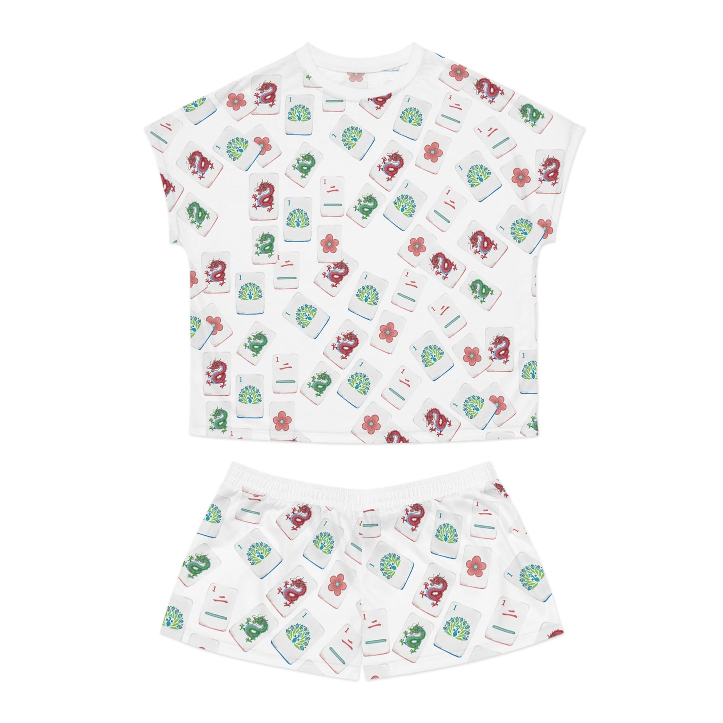 Women's Mahjong Tiles Pajama Set - Cozy Sleepwear, Mahjong Loungewear, Perfect Gift for Her, Summer Nights, Mahj Pajamas