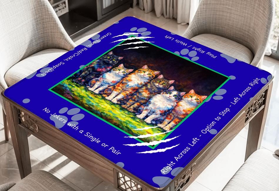 Cats Play Mahj with Directions Mahjong Mat
