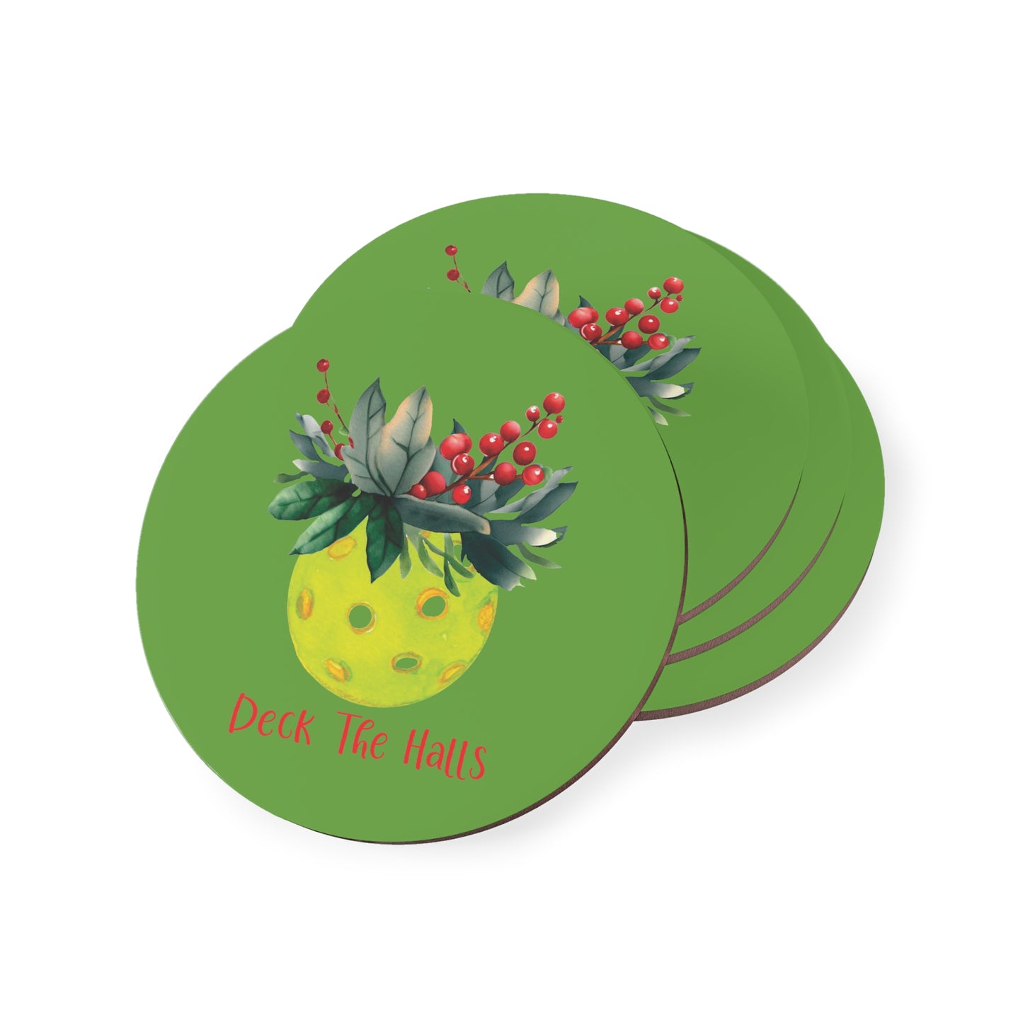 Festive Pickleball Holiday Coasters, Deck the Halls Drink Coasters, Christmas Home Decor, Eco-Friendly Beverage Coasters, Seasonal Tableware