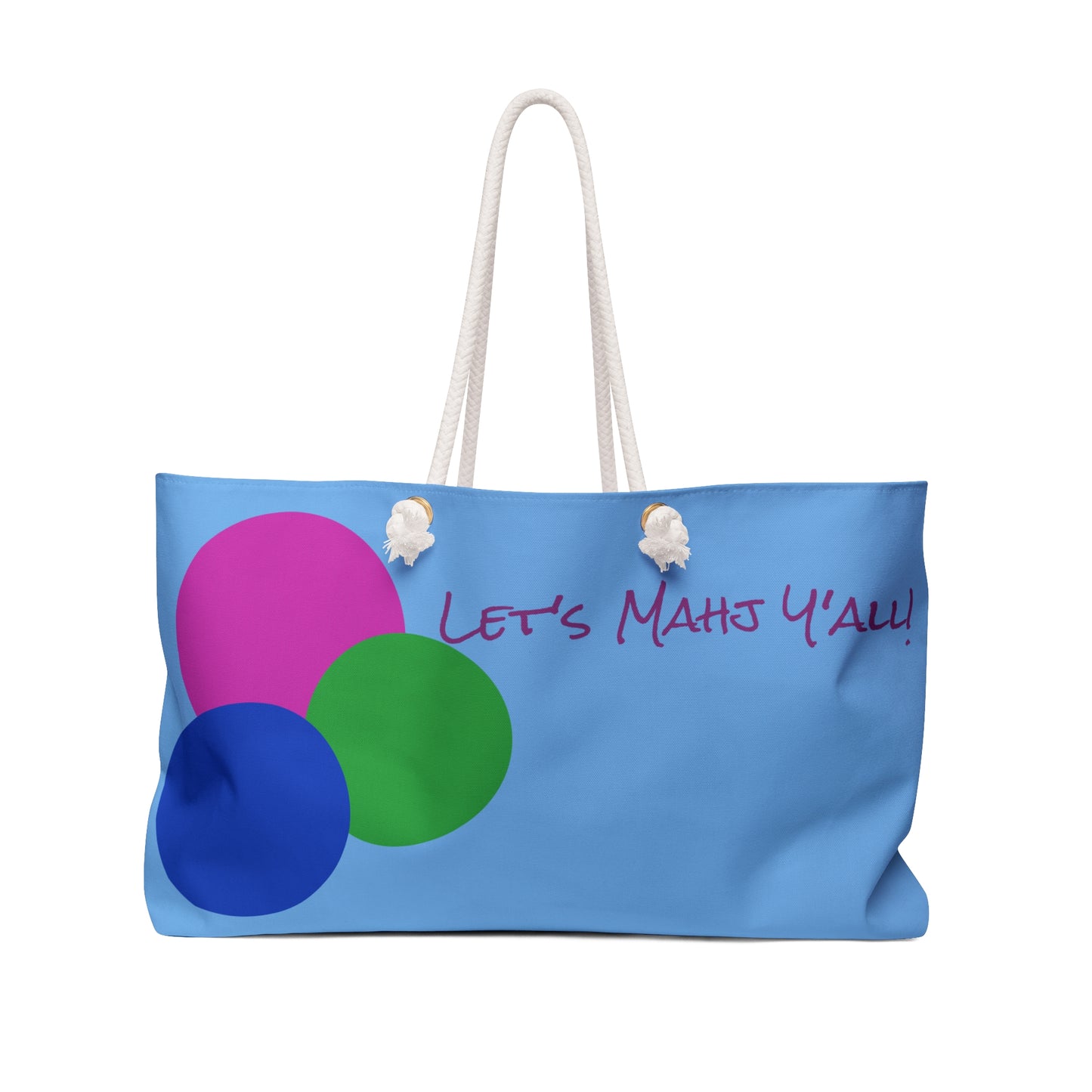 Fun Colorful Weekender Bag for Travel, Let's Mahj Y'all, Tote, Gym Bag, Beach Bag, Perfect for Mahjong Nights, Gifts