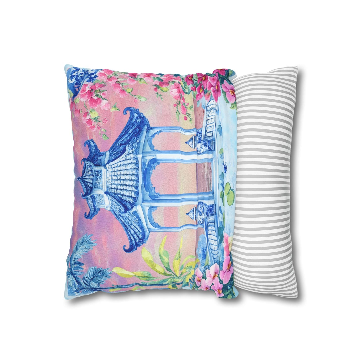 Seaside Pagoda Pillowcase Square Throw Pillowcase | Mahjong Inspired