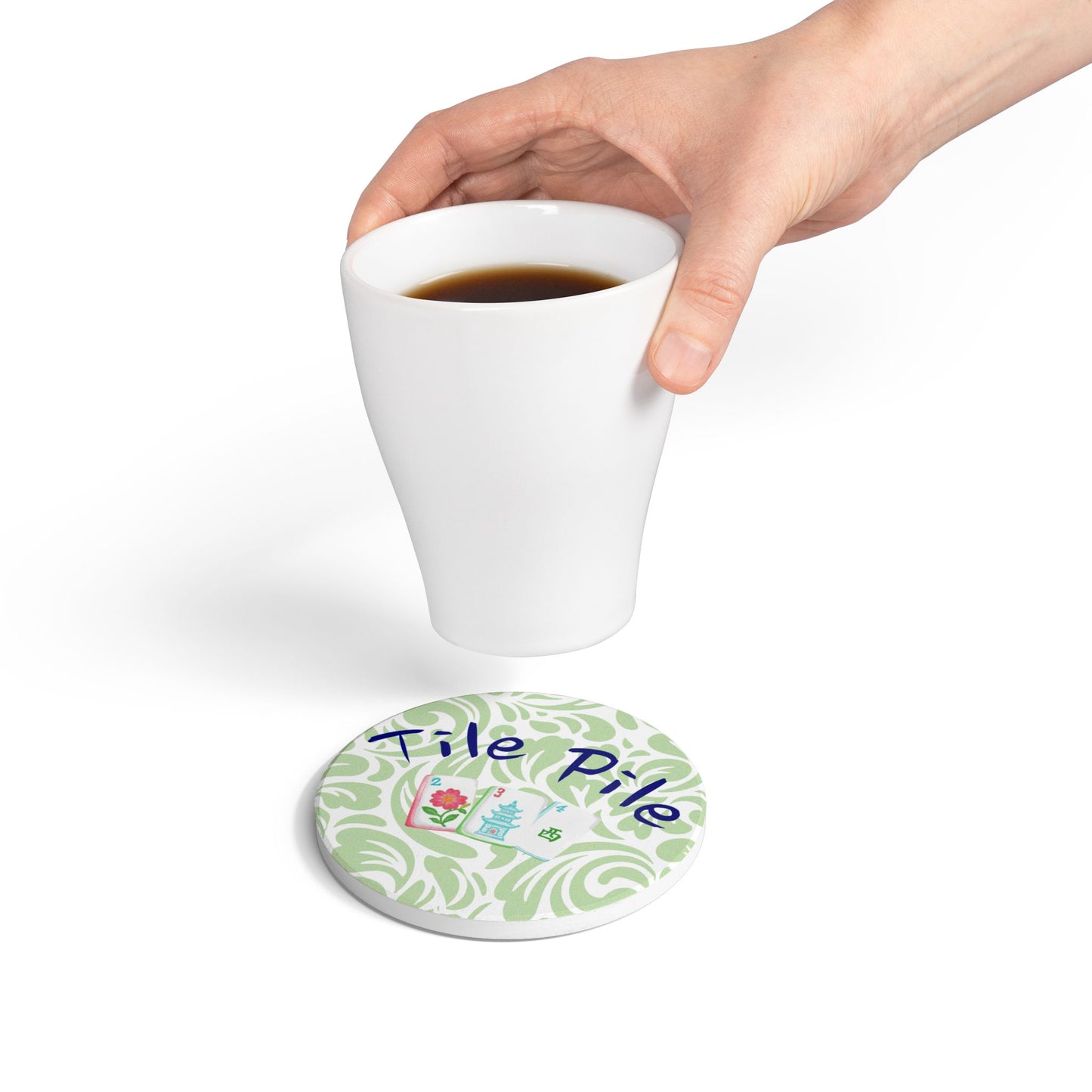 Tile Pile Ceramic Coaster | Mahjong Tiles, Floral Pagoda Design