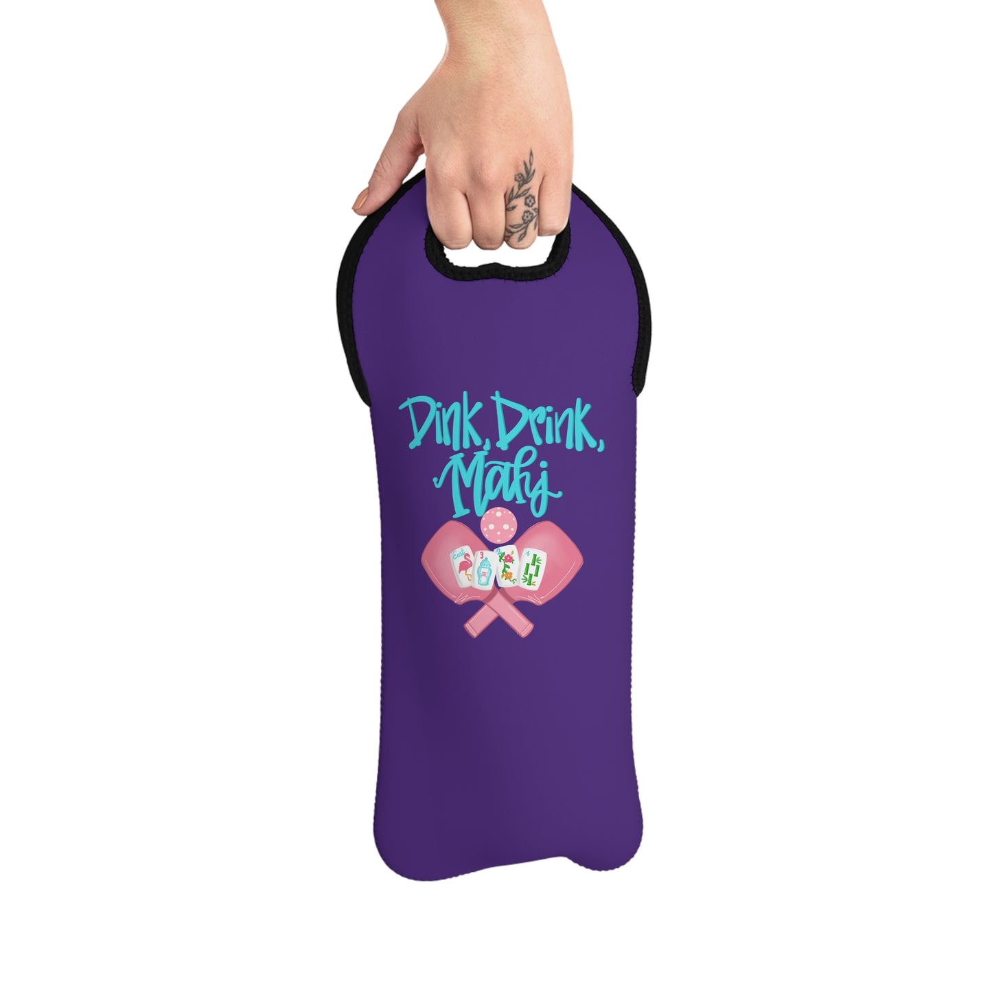 Dink Drink Mahj Wine Tote Bag, Holiday Gift, Wine Tote, Pickleball and Mahjong Lover