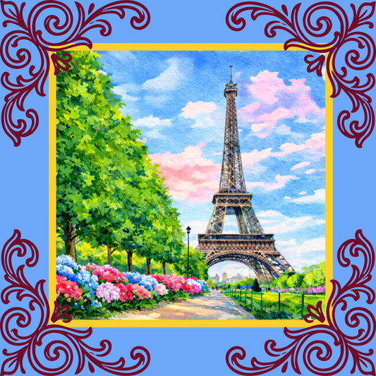 Paris Watercolor Abstract Mahjong Mat: Mahj Game Tabletop (31.5-inch)