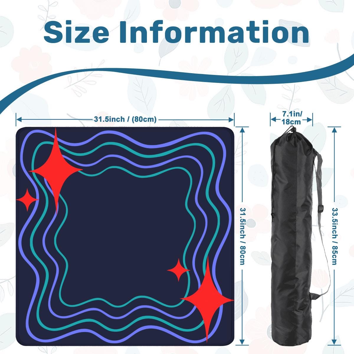 Navy and Red Pop Mahjong Mat: Multi-Color Floral Mahj Game Tabletop (31.5-inch)