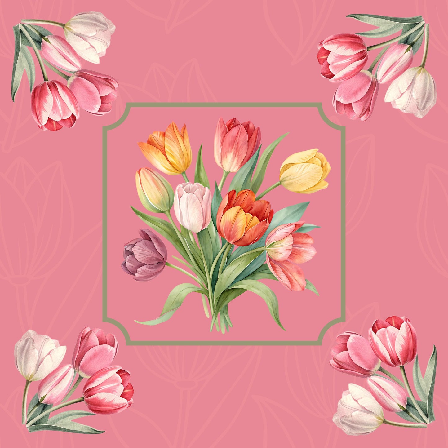 Spring Tulips Mahjong Mat: Mahj Game Tabletop (31.5-inch)