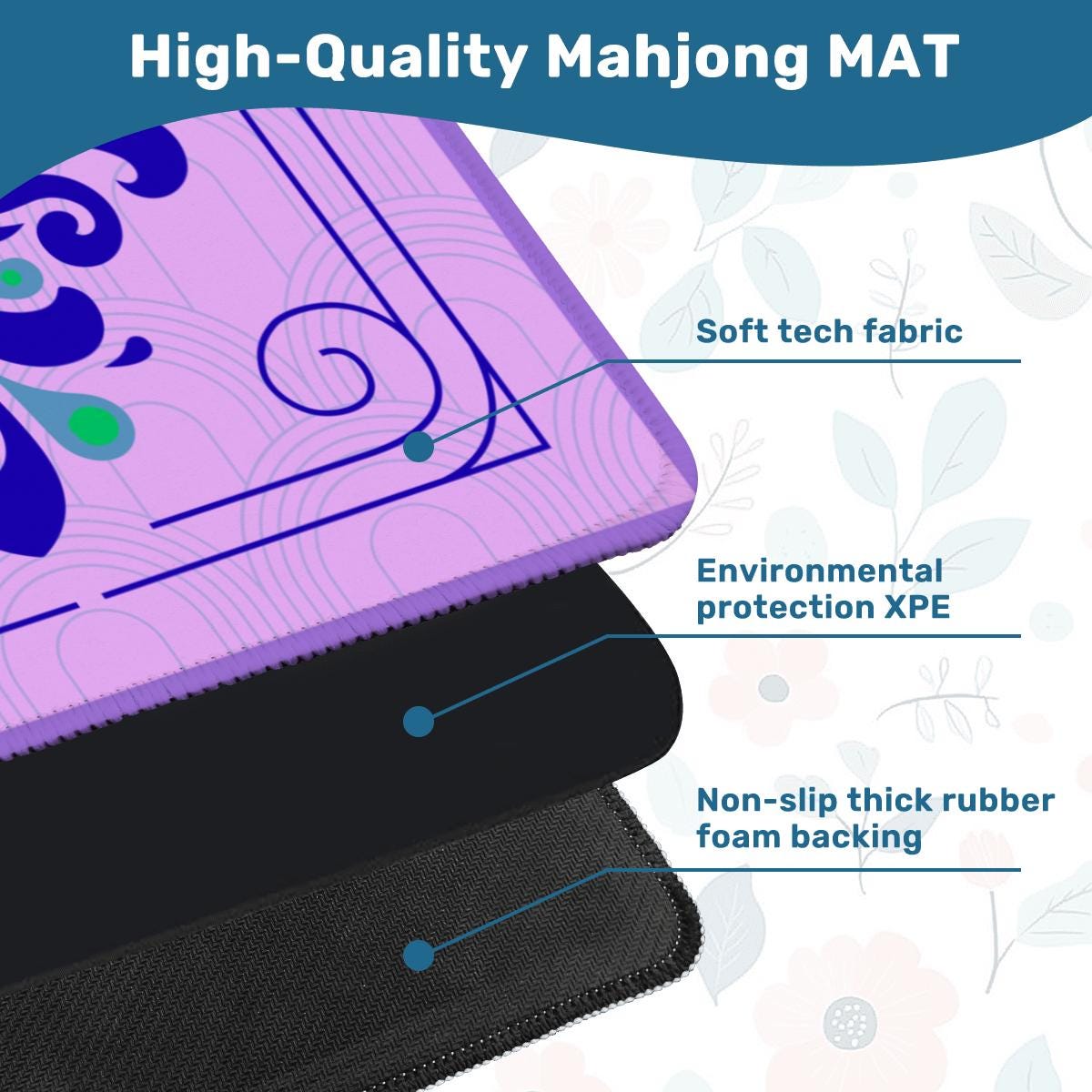 Pretty as a Peacock Mahjong Mats: Non-Slip Polyester, 31.5" Square