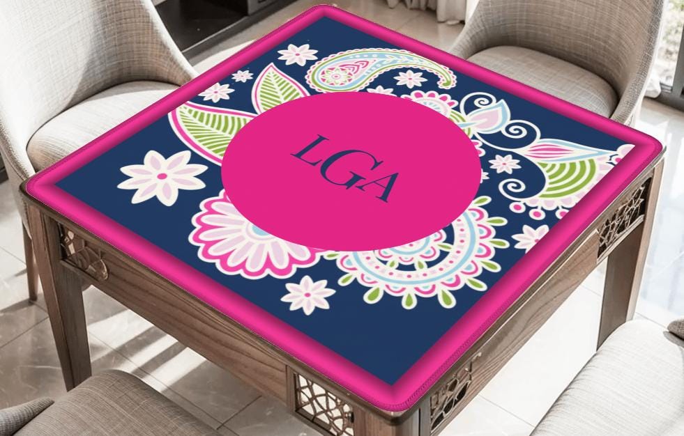 Navy Paisley Custom Monogram Mahjong Mat: Mahj Game Tabletop (31.5-inch)
