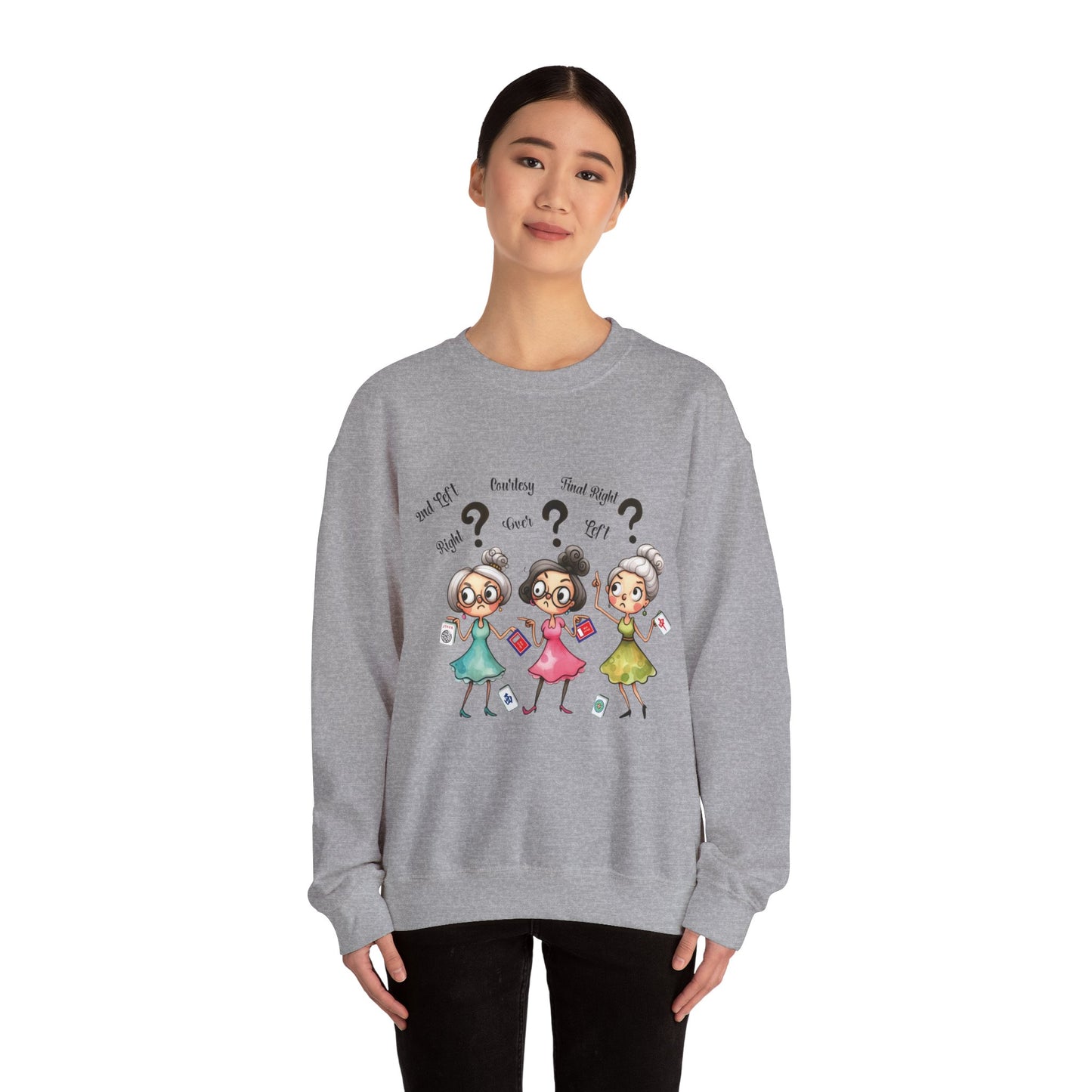 Mahjong Grannies Sweatshirt | Cute Cartoon Ladies with Question Marks