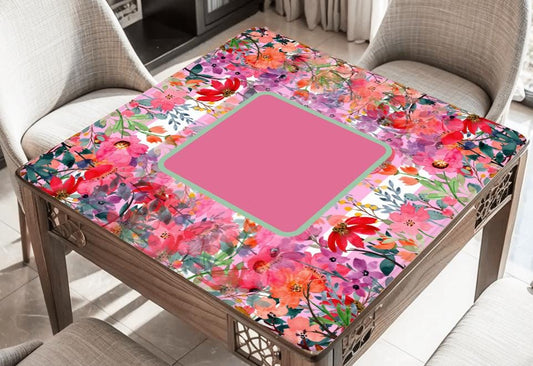 Pink Blooms Mahjong Mat: Non-Slip Polyester, 31.5" Square