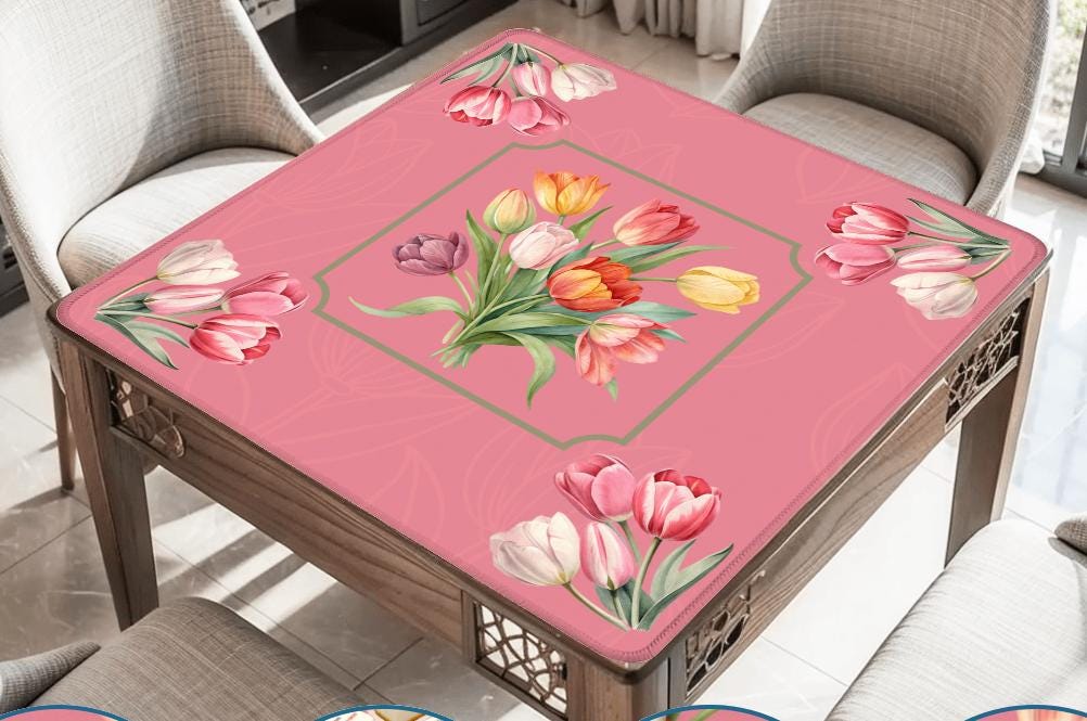 Spring Tulips Mahjong Mat: Mahj Game Tabletop (31.5-inch)