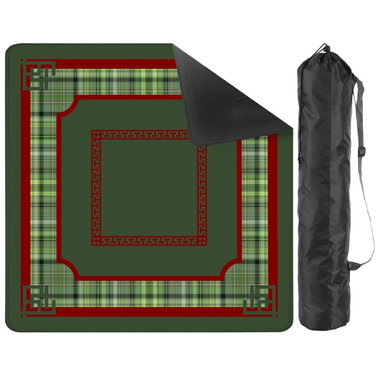 Olive Plaid Mahjong Mat: Mahj Game Tabletop (31.5-inch)