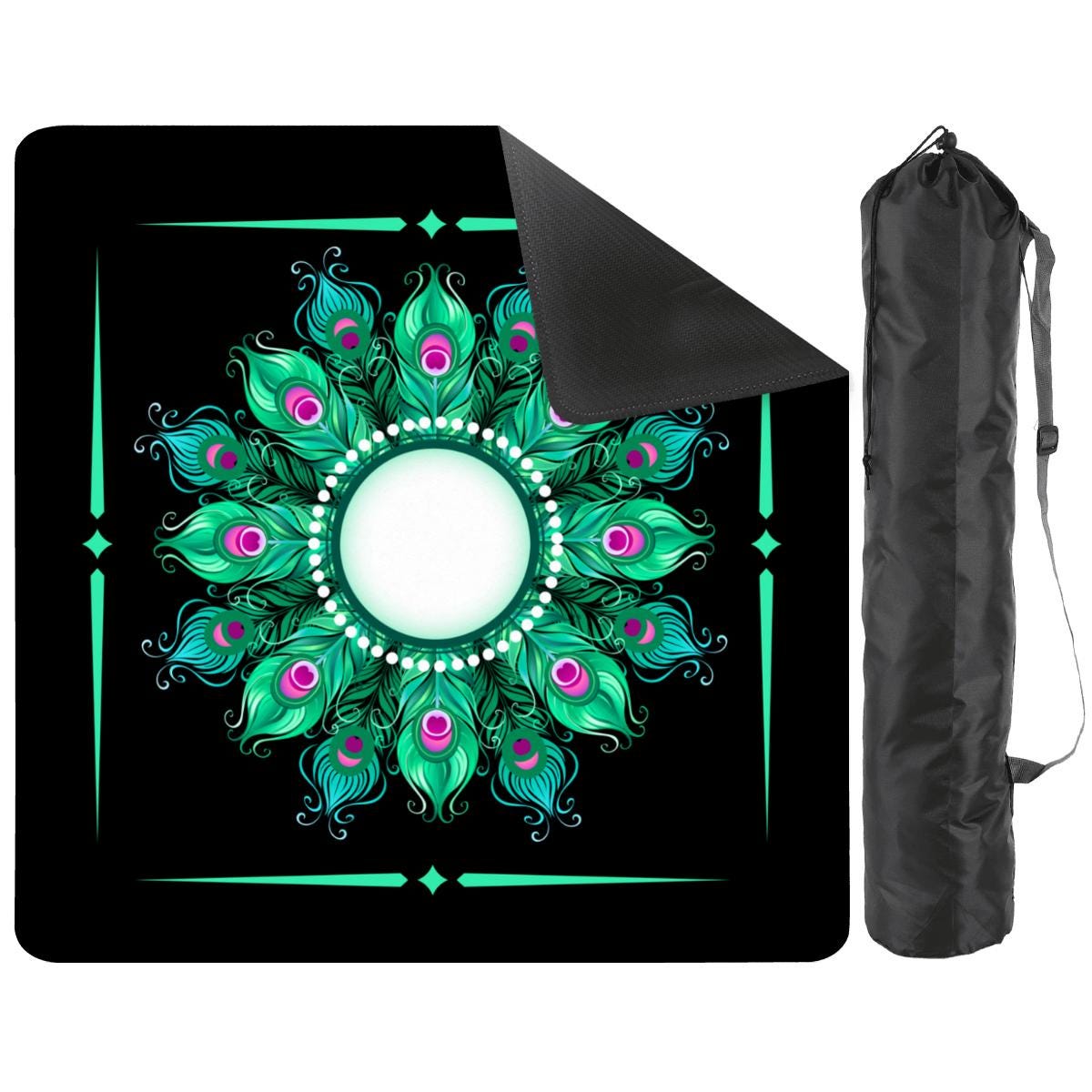 Black Peacock Circle Mahjong Mat: Mahj Game Tabletop (31.5-inch)