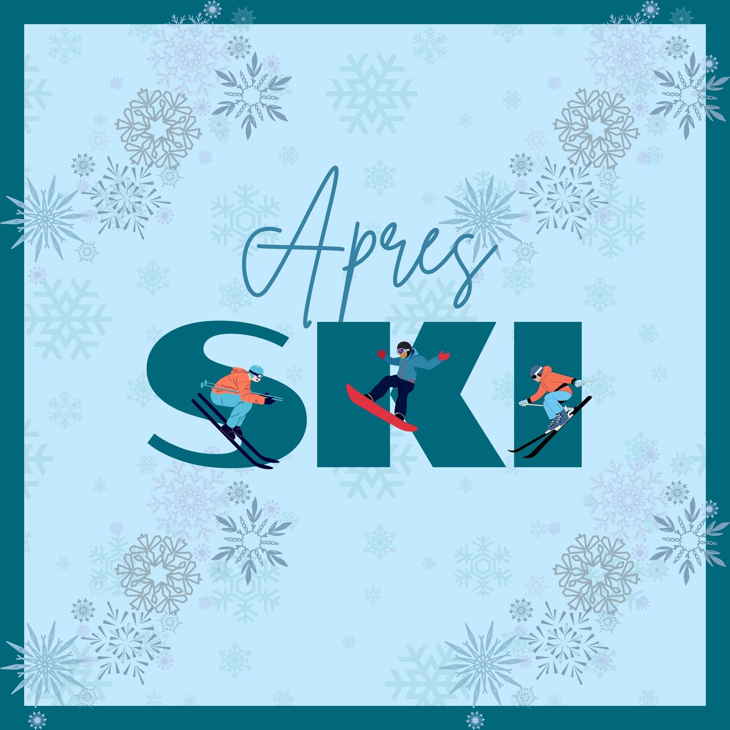 Apres Skiing in Teal with Skiers Mahjong Mat: Mahj Game Tabletop (31.5-inch)