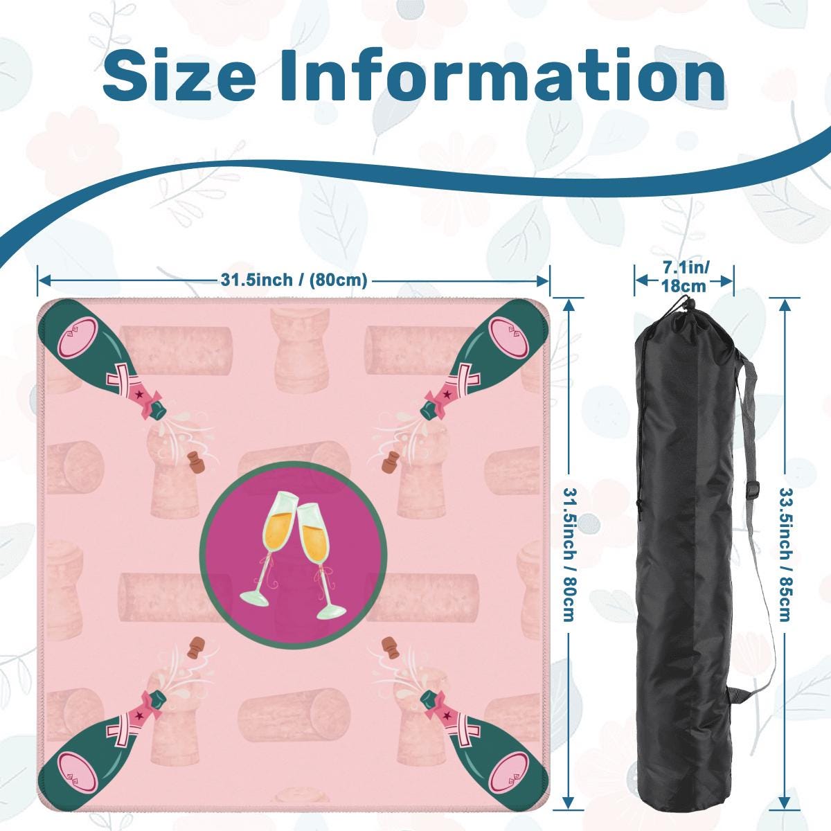 Champagne Toast Mahjong Mat: Non-Slip Polyester, 31.5" Square