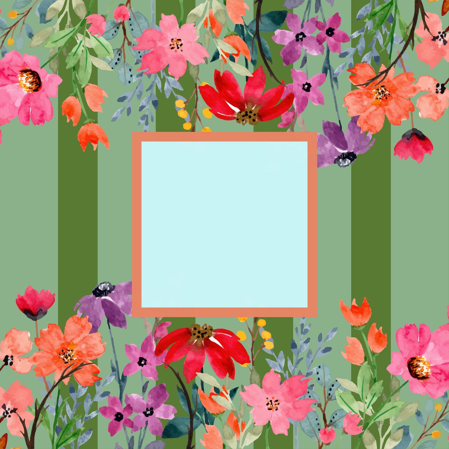 Blue and Coral Floral Mahjong Mat: Mahj Game Tabletop (31.5-inch)