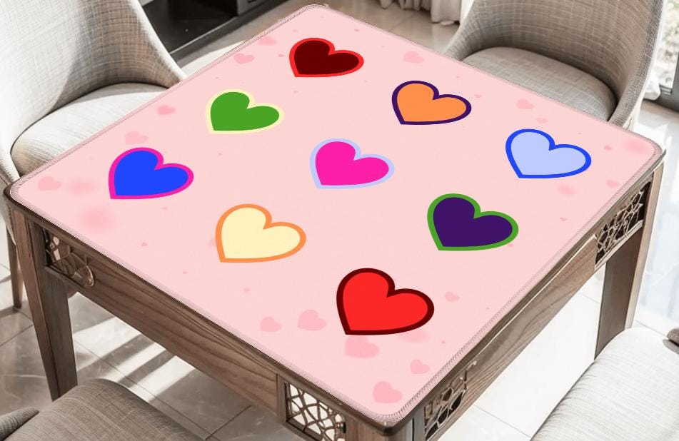 Hearts Outlined Mahjong Mat: Mahj Game Tabletop (31.5-inch)