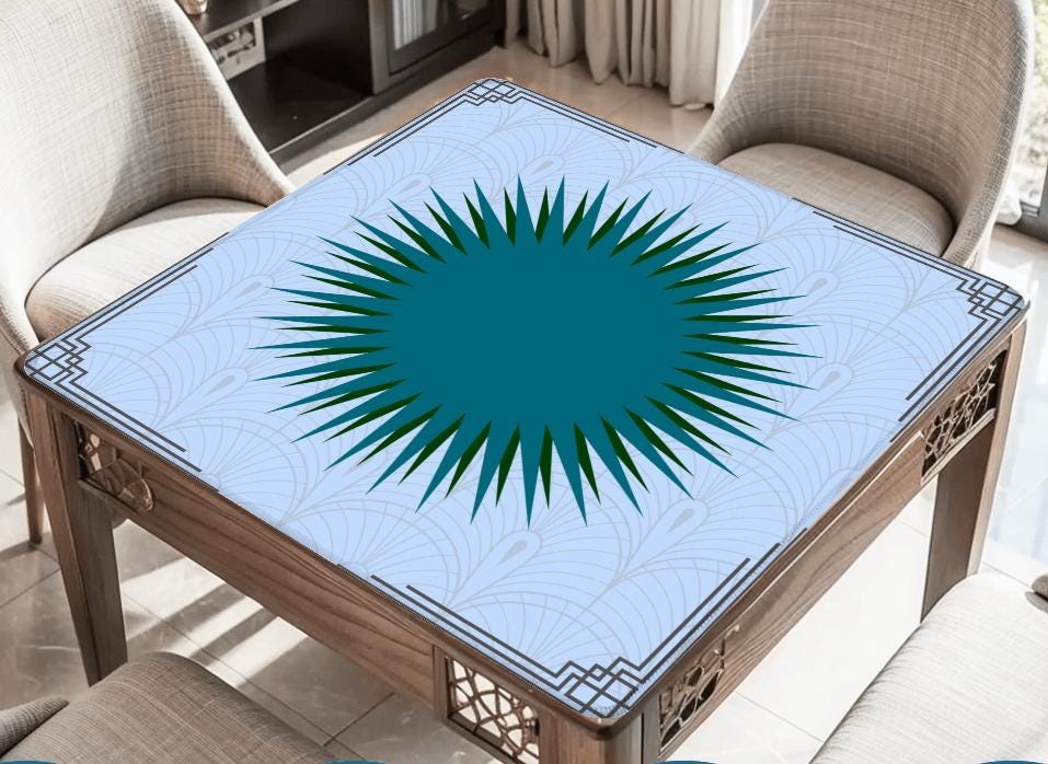 Teal Burst Mahjong Mat: Non-Slip Polyester, 31.5" Square